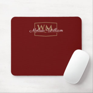 Red White Gold Monogram Name Script Mousepad
