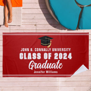 Red White Graduate 2024 Abschluss Keepake Strandtuch