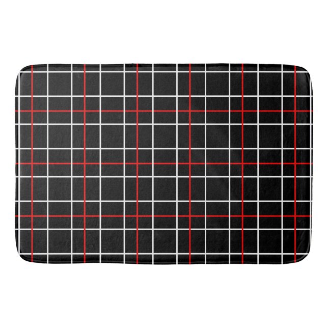 Red White Graphical Lines Black Plaid Design  Badematte (Vorderseite)