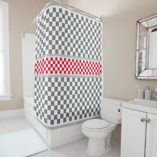 Red White Gray Checkered Duschvorhang