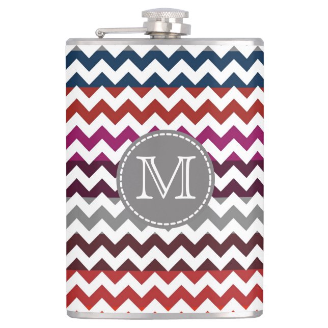 Red White Gray Zickzack Zigzag Monogram Flachmann (Vorderseite)