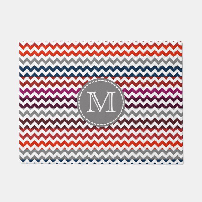 Red White Gray Zickzack Zigzag Monogram Fußmatte (Vorderseite)