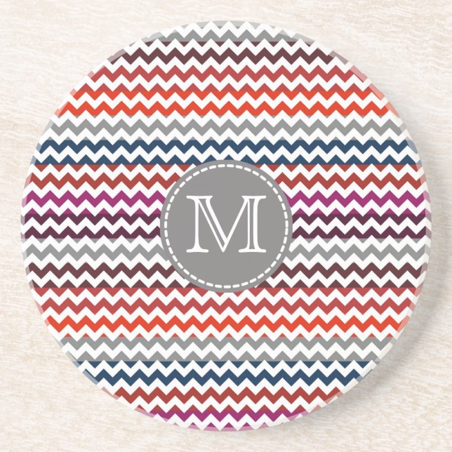 Red White Gray Zickzack Zigzag Monogram Getränkeuntersetzer (Vorne)