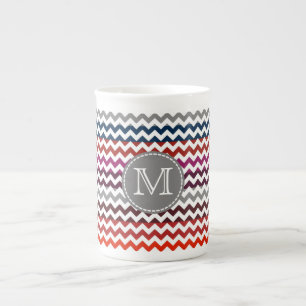 Red White Gray Zickzack Zigzag Monogram Prozellantasse