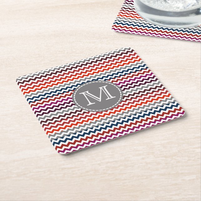 Red White Gray Zickzack Zigzag Monogram Rechteckiger Pappuntersetzer (angewinkelt)