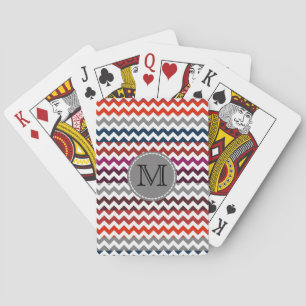 Red White Gray Zickzack Zigzag Monogram Spielkarten