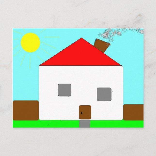 Red White Green Blue House Zeichnend, Kunst von Ki Postkarte (Vorderseite)