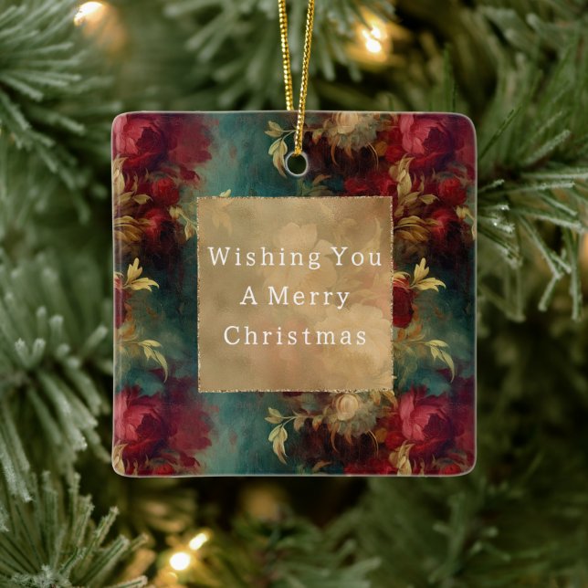 Red White Green Blume Keramikornament (Baum)