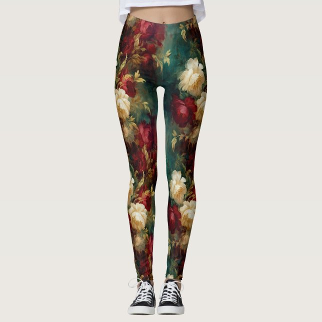 Red White Green Blume Leggings (Vorderseite)