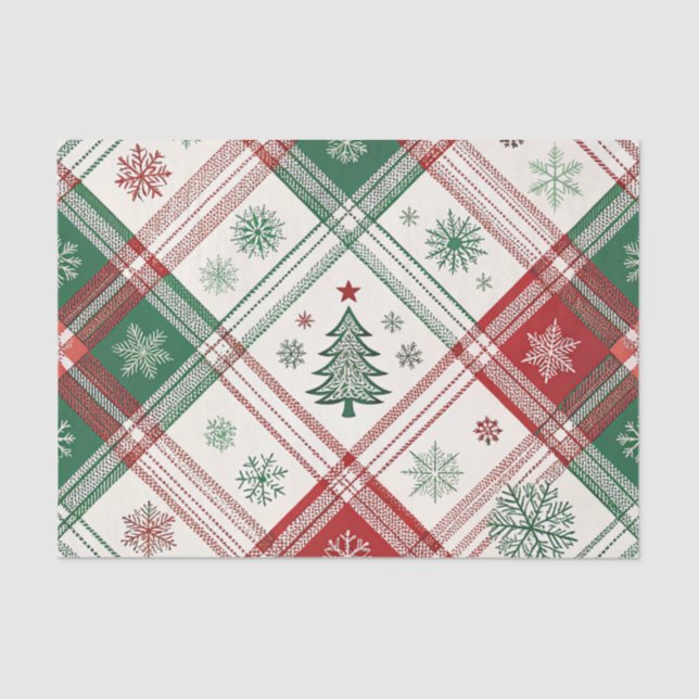 RED WHITE GREEN CHRISTMAS PLAID PATTERN SEIDENPAPIER (Vorderseite)