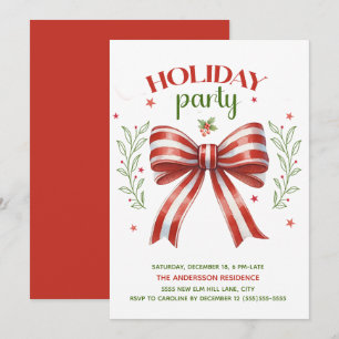 Red White Green Coquette Bow Holiday Party Einladung