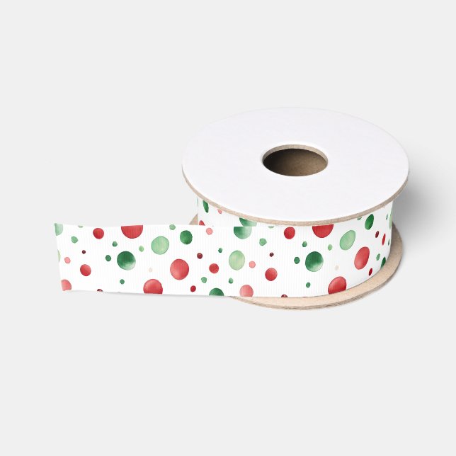 Red White Green Dots Christmas Ripsband (Spule)