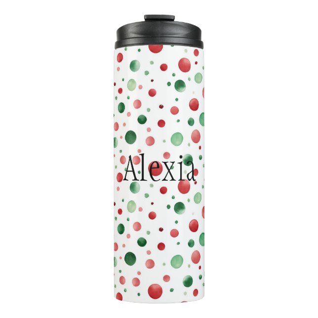Red White Green Dots Christmas Thermosbecher (Vorderseite)