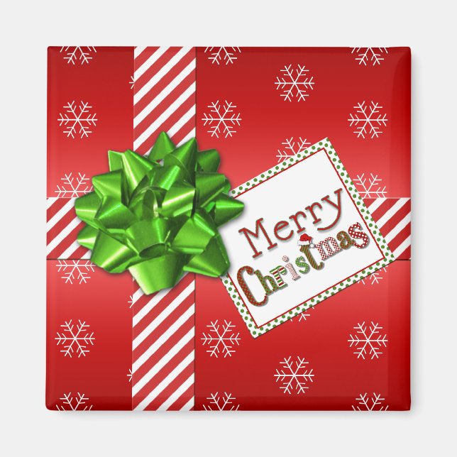 Red White Green Frohe Weihnachtsschneeflocken Magn Magnet (Vorne)