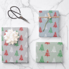 Red White Green gestanzte Schneeweihnachtsbäume Geschenkpapier Set