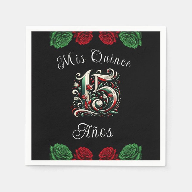Red White Green Mis Quince Anos 15 Quinceañera Serviette (Vorderseite)