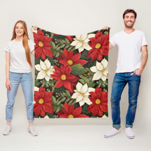 Red White Green Poinsettia Blume Muster Fleecedecke