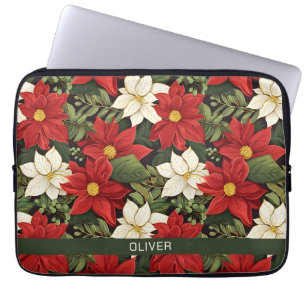 Red White Green Poinsettia Blume Muster Name Laptopschutzhülle