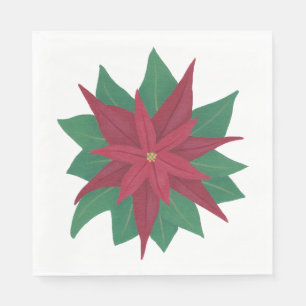 Red White Green Poinsettia Christmas Napkins Serviette