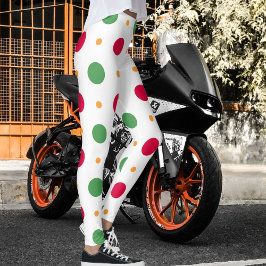 Red White Green Polka Dot Pattern Winter Christmas Leggings