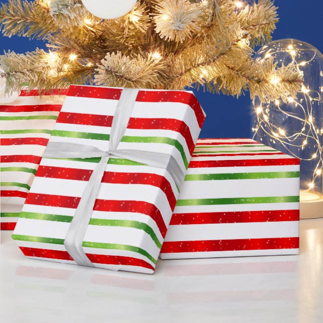 Red White & Green Strip Weihnachten Geschenkpapier (Feiertage)