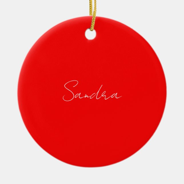 Red White Handschriftlich Minimalistisch Ihren Nam Keramik Ornament (Vorne)
