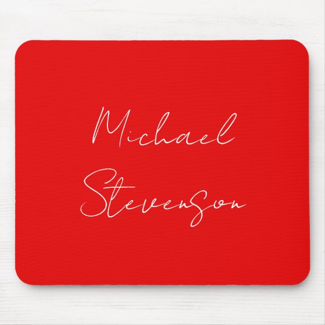 Red White Handschriftlich Minimalistisch Ihren Nam Mousepad (Vorne)