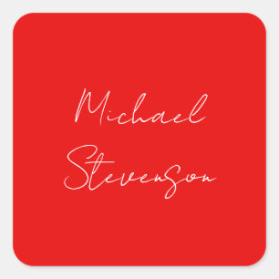 Red White Handschriftlich Minimalistisch Ihren Nam Quadratischer Aufkleber
