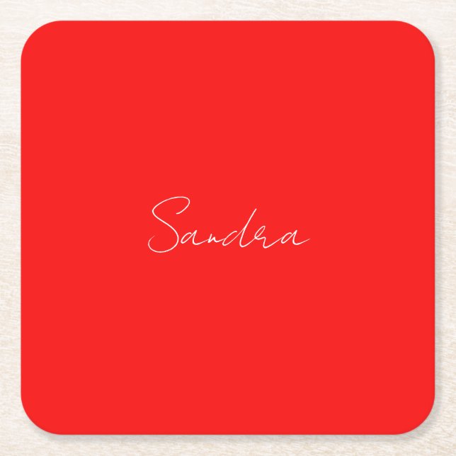 Red White Handschriftlich Minimalistisch Ihren Nam Rechteckiger Pappuntersetzer (Vorderseite)