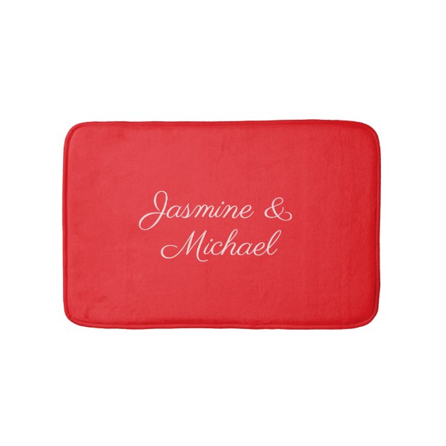 Red & White Handwriting Couple Names Wedding Badematte (Vorderseite)