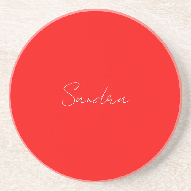 Red White Handwritten Minimalist Your Name Getränkeuntersetzer (Vorne)