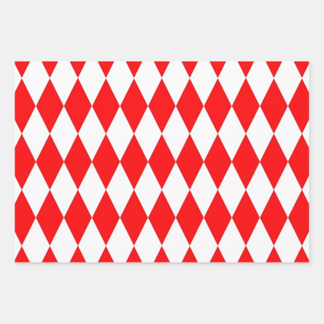 Red White Harlequin Diamonds Schachbretts Design Geschenkpapier Set (Vorderseite)