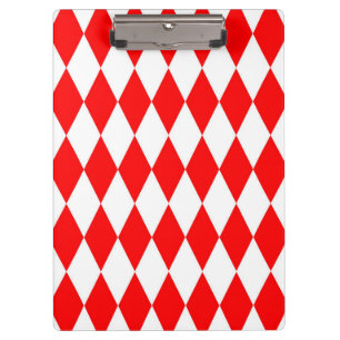 Red White Harlequin Diamonds Schachbretts Design Klemmbrett