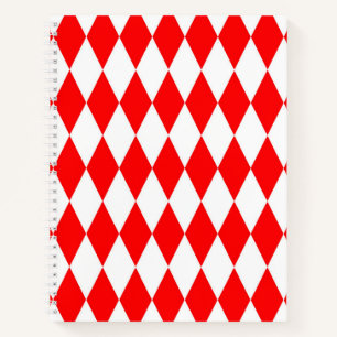 Red White Harlequin Diamonds Schachbretts Design Notizbuch