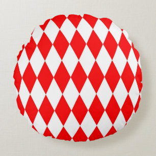 Red White Harlequin Diamonds Schachbretts Design Rundes Kissen