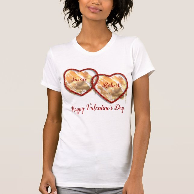 Red White Heart Modern Happy Valentines Day T-Shirt (Vorderseite)