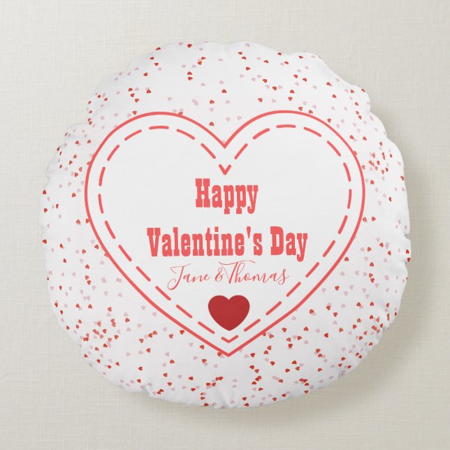 Red White Heart Simple Modern Happy Valentines Day Rundes Kissen (Vorderseite)