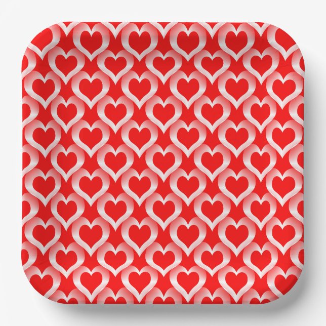 Red White Hearts Pattern Pappteller (Vorderseite)