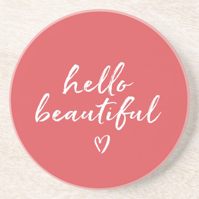 Red White Hello Beautiful Inspirational Heart Getränkeuntersetzer (Vorne)