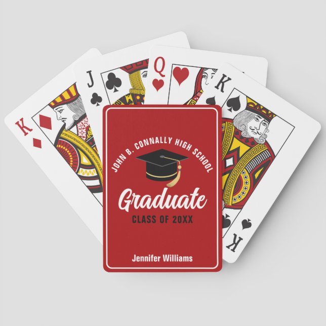 Red White High School Graduate Custom Abschluss Spielkarten (Rückseite)