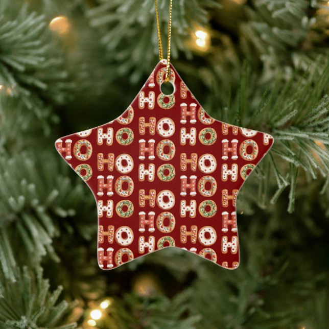 Red White Ho Ho Ho Gingerbrei Keks Weihnachten Keramik Ornament (Baum)