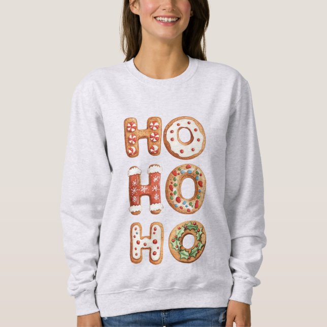 Red White Ho Ho Ho Gingerbrei Keks Weihnachten Sweatshirt (Vorderseite)