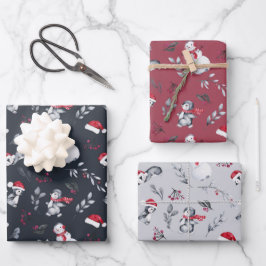 Red & White Holiday Pinguine & Snowmen Geschenkpapier Set