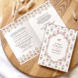 Red White Ikat All in One Anand Karaj Sikh Wedding Einladung