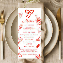 Red & White Italian Food Bridal Shower Flat Menu Menükarte