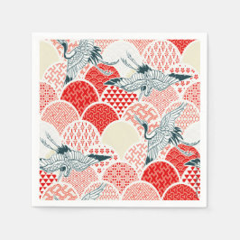 Red White Japanese Kimono Crane Decoupage Serviette