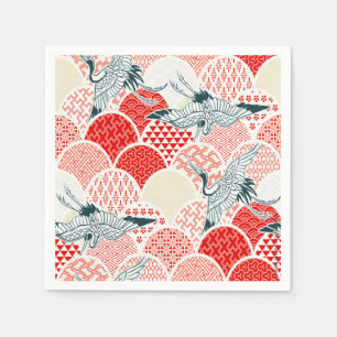 Red White Japanese Kimono Crane Decoupage Serviette