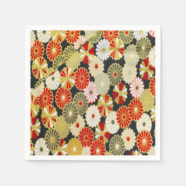 Red White Japanese Kimono Floral Decoupage Paper Serviette (Vorderseite)