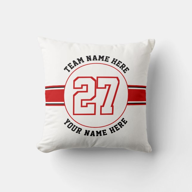 Red, white jersey number, team, player name sports kissen (Vorderseite)