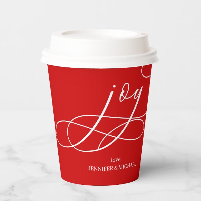 Red White Joy Christmas Pappbecher (Vorderseite)
